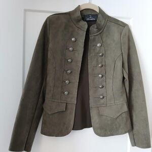 Green Military-Style Suede Blazer Jacket - Unbranded